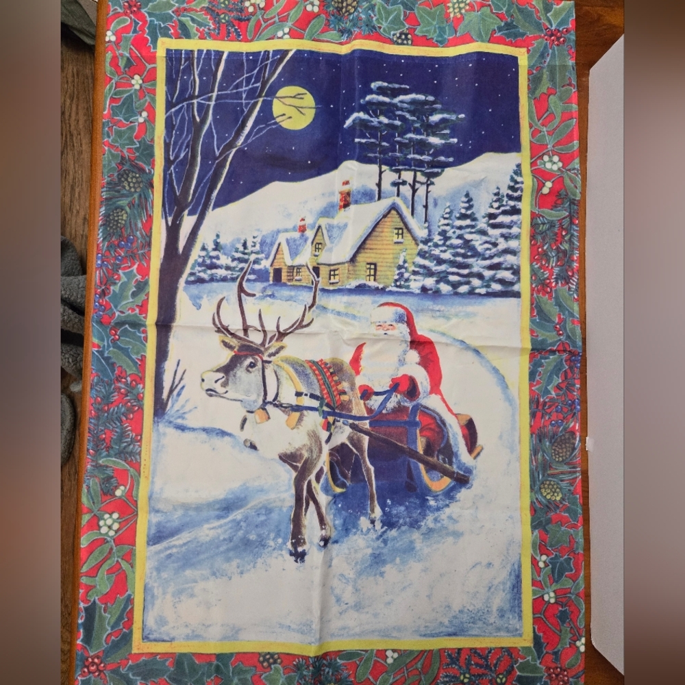 Festive Santa and Reindeer Holiday Garden Flag